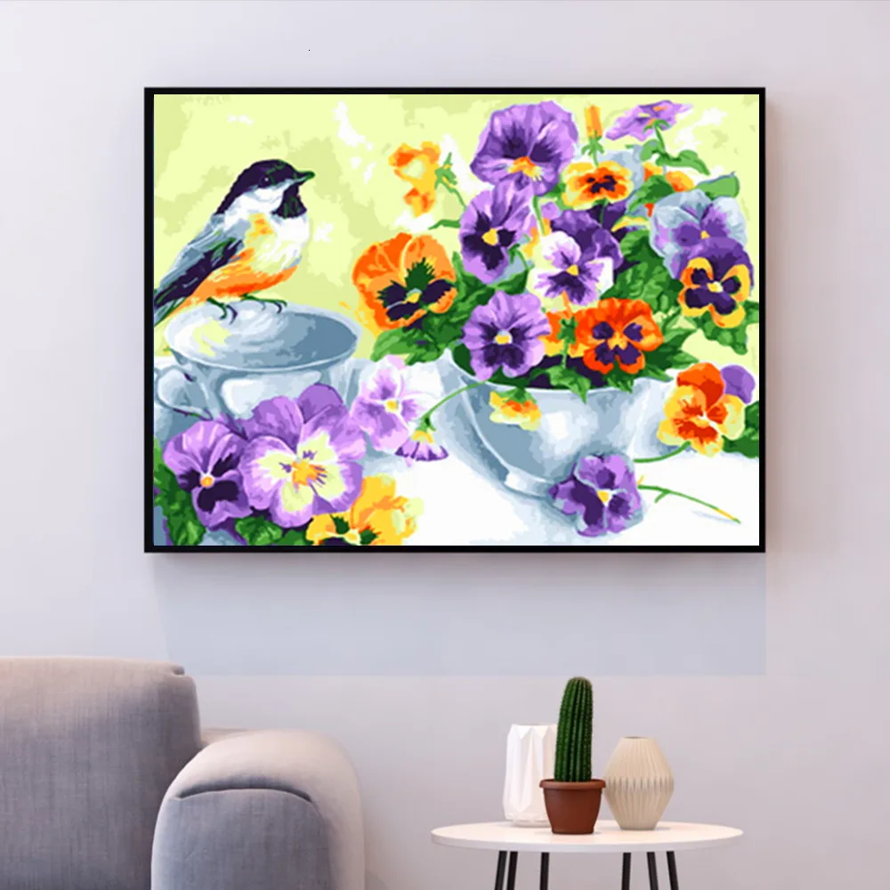 HUACAN картина маслом по номерам цветы птица DIY холст для гостиной стены искусство картина украшение дома SZGD471
