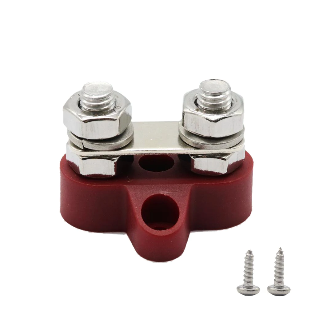 Boat DC48V Heavy Duty Double Terminal Studs M8 (5/16'') Power Distribution Block (Red)