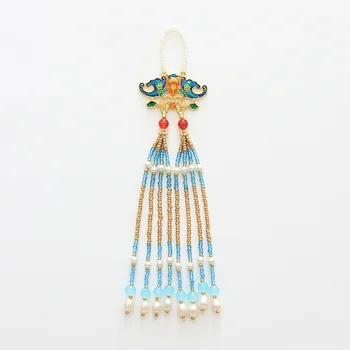 

[Blooming Flowers And Full Moon] Antique Style Cheongsam Chinese of Cloisonne Pearl Pressure Lapel Pendant Tassels