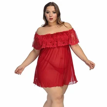 Sexy Word Shoulder Night Skirt Plus Size Nightdress Lingerie Sleepwear Sexy sleepwear dress Lingerie nightwear Temptation