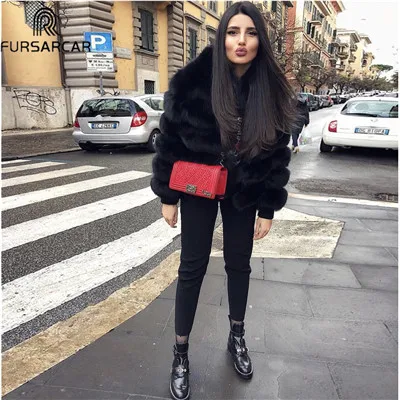 BF мех натуральный Лисий пальто для женщин высокое качество натуральный мех пальто толстая теплая верхняя одежда натуральная кожа пальто натуральный мех пальто - Цвет: black