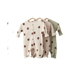 Ropa de bebé recién nacido con sombrero, mono de bebé con estampado de oso, mono de manga larga para niño y niña, mono con pintura inferior de otoño