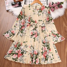 

Baby Dress for Girl Fashion Flowers Print Bow Elegant Party Princess Dresses 2022 Spring Long Sleeve Kids Clothes Girls Costumes