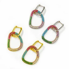 1 peça pequenos brincos de argola para mulher brinco de elipse triangular arco-íris cz jóias ouro prata cor aros