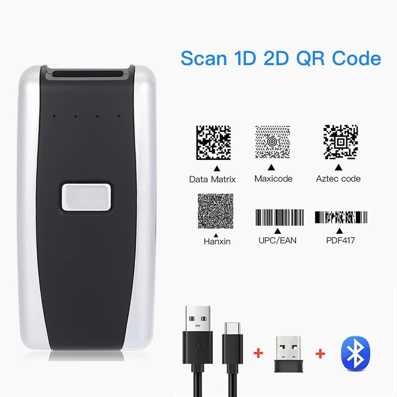 Mini Scanner Di Codici A Barre Tascabile Laser Usb Bluetooth/ 2.4G Wireless 1D Ccd 2D Qr Pdf417 Codice A Barre Per Ipad Iphone Tablet Android Pc