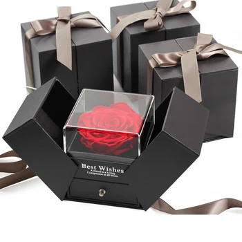 

2020Handmade Preserved Real Rose Jewelry Box Beauty and the Beast Red rose Wedding decorate Valentine's Gift Set for Girl friend