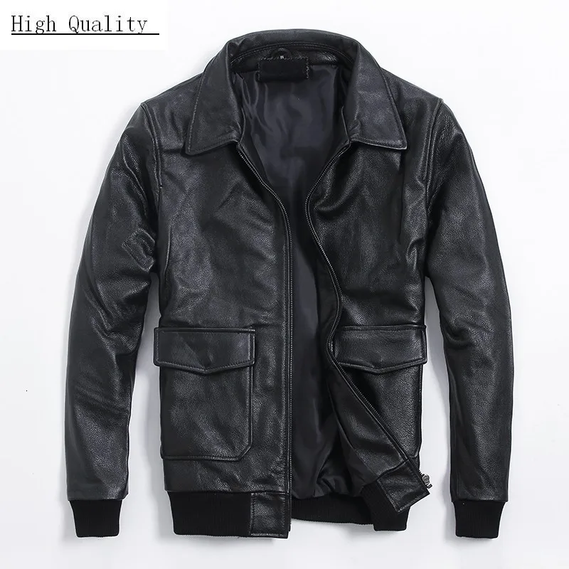 Мужская кожаная куртка бомбер Veste Cuir Homme черная классическая из натуральной