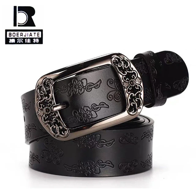 Genuine Leather Belts for Women Second Layer Cowskin Woman Belt Vintage Pin Buckle Strap Jeans black