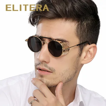 

ELITERA Polarized Steampunk Sunglasses Round Design Vintage Steam Punk Metal Shields Sun Glasses Goggle Men Women Luxury Brand