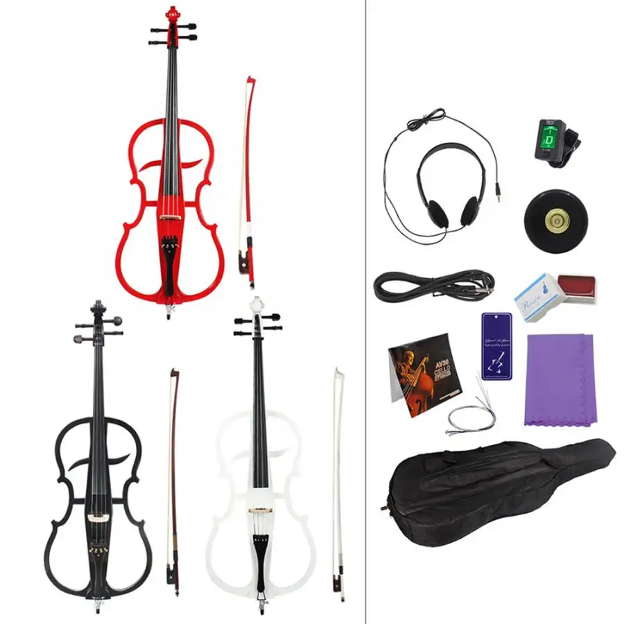 High Quality 4/4 Maple Electric Cello Electroacoustic Accessory with Strings Tuner Anti-slip Mat
