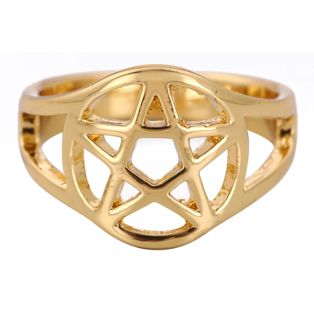 Trendy Geometrical Hollow Out Star Ring Vintage Silver Gold Colour Pentacle Wiccan Jewelry for Women Men | Украшения и аксессуары