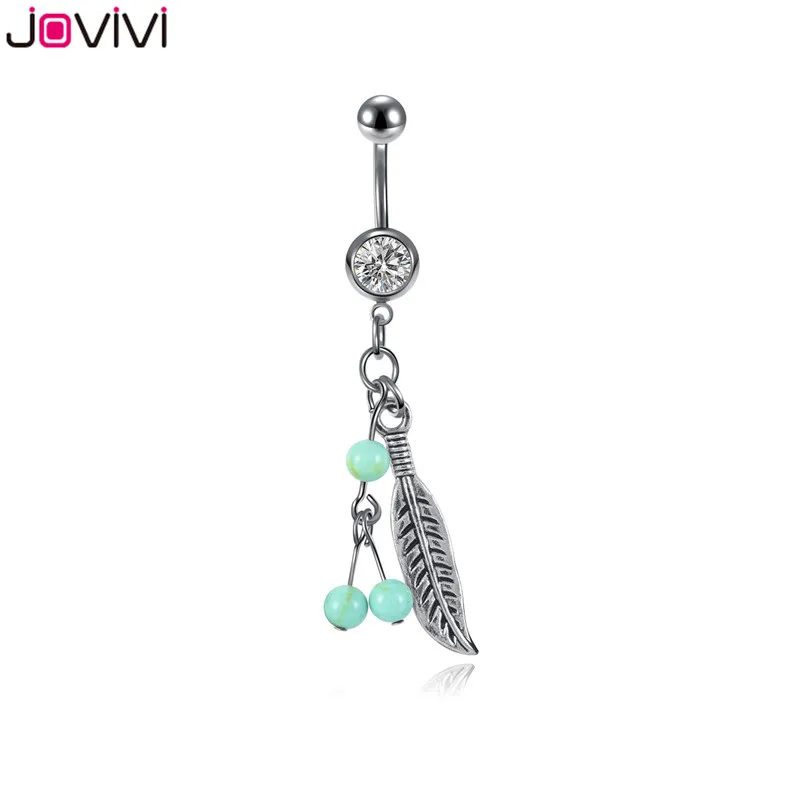 JOVIVI 14G Surgical Steel CZ Crystal Belly Button Ring Blue Stone