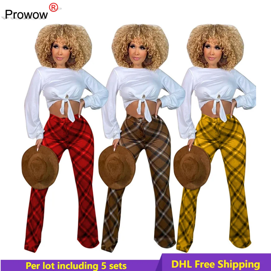 

Women Plaid Flare Pants Streetwear Floor Length Leggings Casual Long Trousers Fall Winter Clothes Wholesale bulk DHL 6808