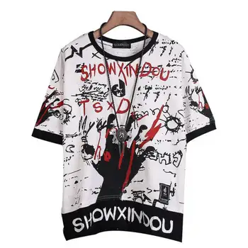 

Korean Harajuku Punk T-shirt Men Summer Hip Hop Tops Streetwear Graffiti Oversize Tshirt Men Casual High Street Top Tees Boys