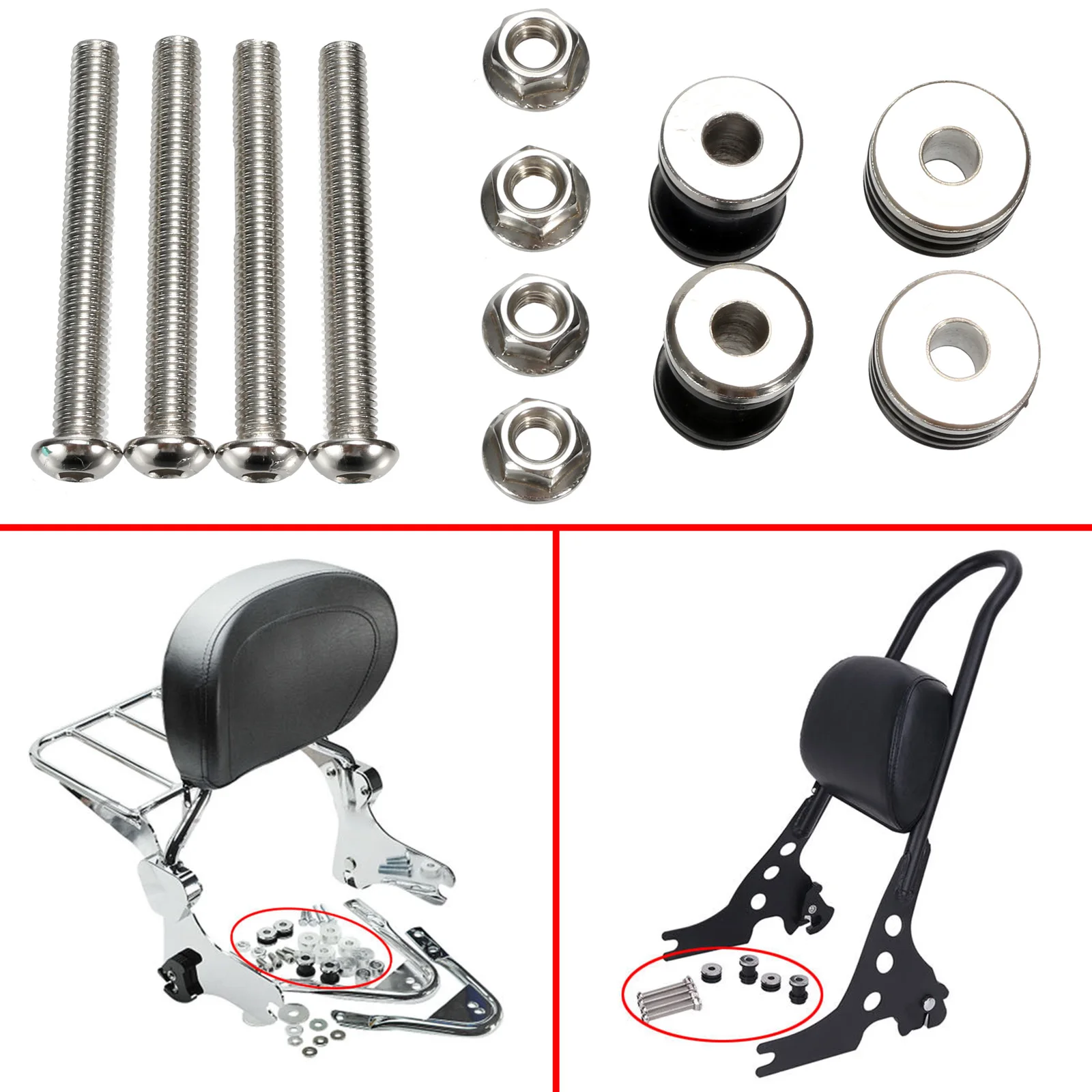 

Motorcycle Screw Sets Detachable Sissy Bar Backrest Docking Hardware For Harley 2004-UP XL