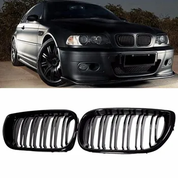 

Hot Pair Gloss Black Car Front M-color Kidney Grille Grill For BMW E46 Saloon 4 Doors 3 Series 2002 2003 2004 2005 Facelift
