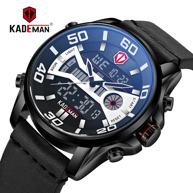 

Sport Series K6171 Mens Watches TOP Quality Dual Movement LED Tech Sports Watch Luxury 3ATM Casual Leather Wristwatches Relogio