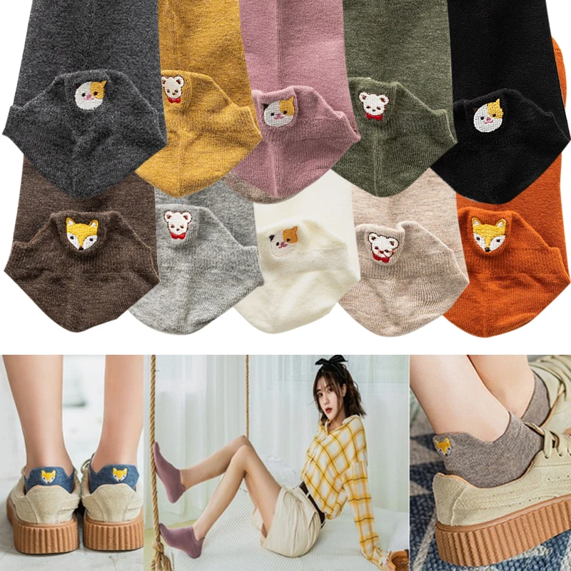

New Ankle Socks Fashion Kawaii Embroidered Expression Women Socks Ankle Funny Fox Socks Women Cotton Cute kawaii socks