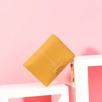 

Key buckle women's wallet short wallet multi card purse solid hasp women's wallet made of leather girls zipper coin purses new