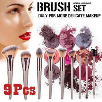 

9 PCS Blending Wooden Handle High End Make Up Foundation Eyebrow Eyeliner Blush Brushes Cosmetic Concealer Brushes Set Tools