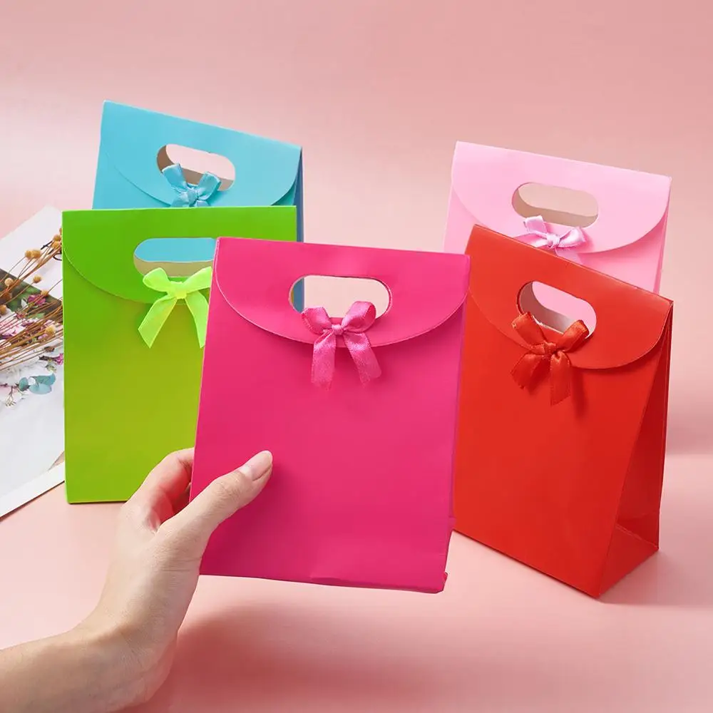 30/36pcs Kraft Paper Party Cookies Candy Box Present Gift Bag Wedding Party Accessories with Ribbon Bowknot