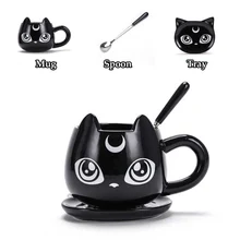 

New Upgraded Black Cat Ceramics Mugs Kids Breakfast Milk Cartoon Cups Office Afternoon Tea Coffee Mug With Tray