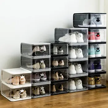 

Large Thickened Transparent Plastic Shoe Box Removable Folding Shoe Box Storage Artifact Dustproof Shoe Cabinet