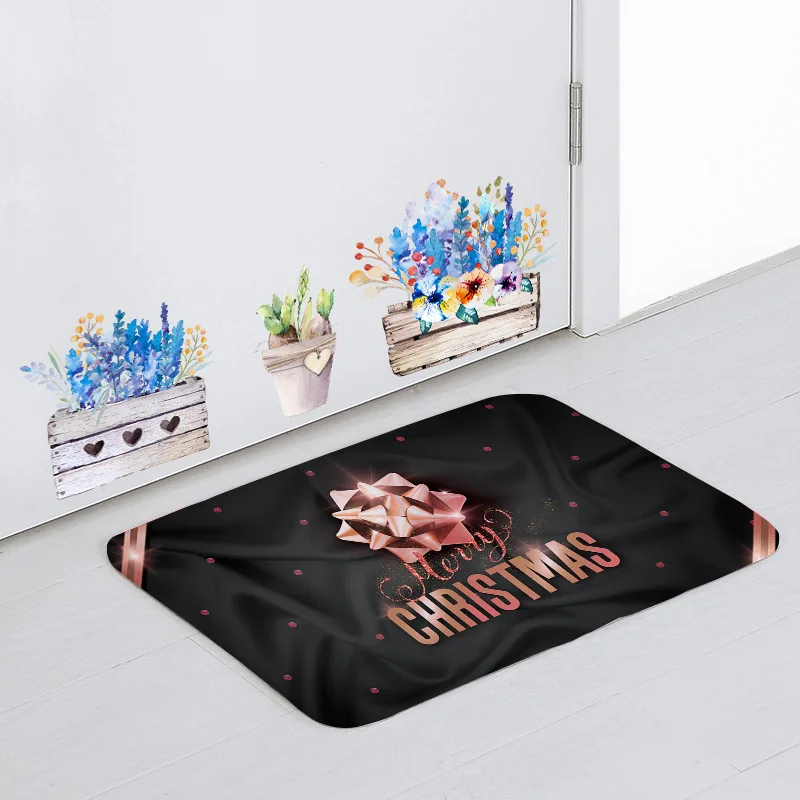 

Fashion Luxury Christmas Carpet Black Gold Gradient Christmas Light Ribbon Gift Pop Door Mat Balloon Rose Charm Decorative Rug