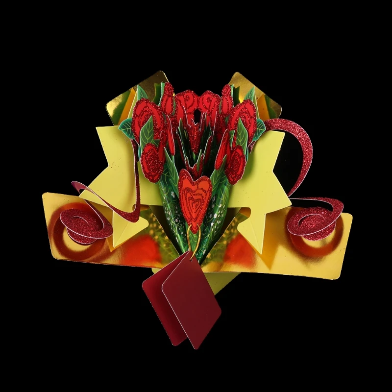  3D Pop Up Card Rose Flower Greeting Cards Handmade Birthday Wedding Invitation - 4.00026E+12