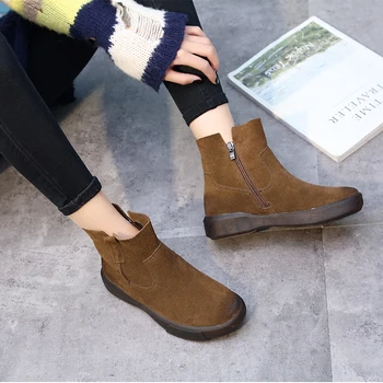 

Women Snow Boots Winter Size 43 Warm Shoes Leather Flat Heel Sheep Fur Ankle Boot Women Handmade Genuine Leather Riding Boots