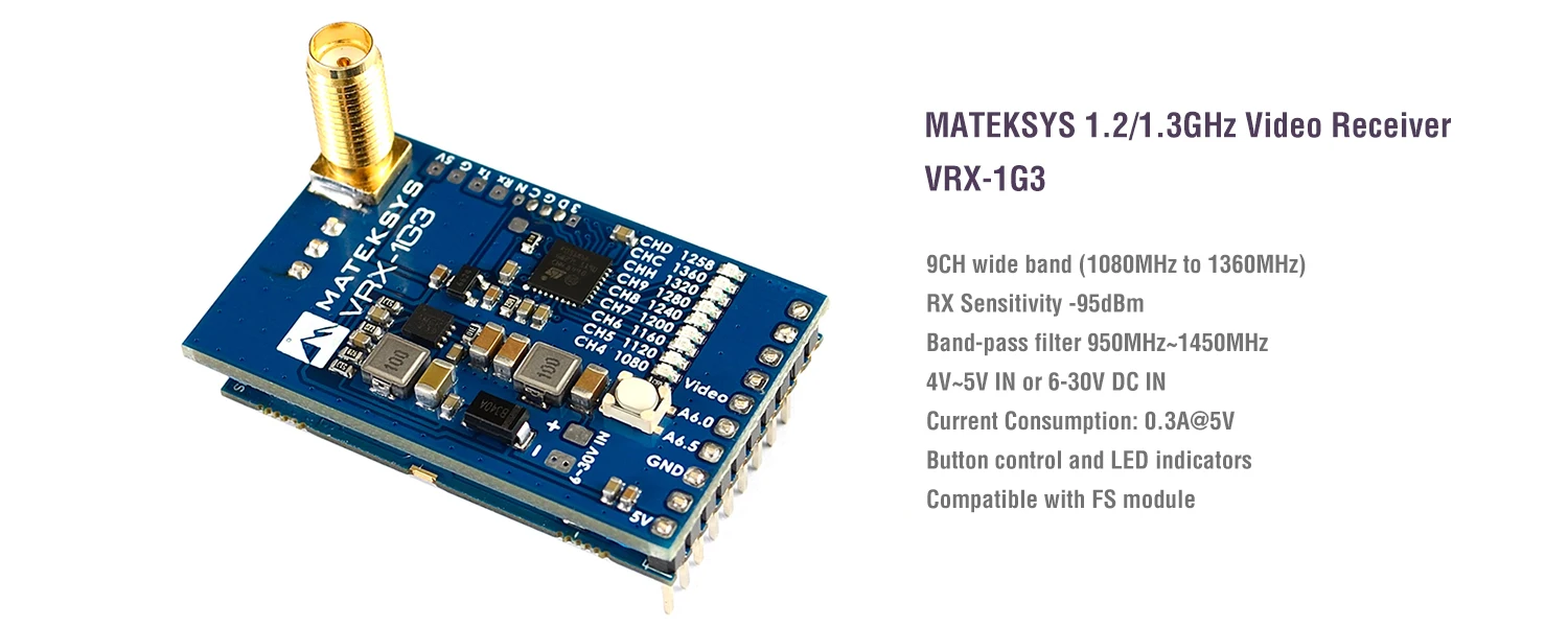 Matek System Mateksys VRX-1G3 VTX-1G3 1,3 ГГц FPV видео 2CH 9CH передатчик 9CH с кошкой, приемник диапазона частот для дрона с дистанционным управлением с большим радиусом очки