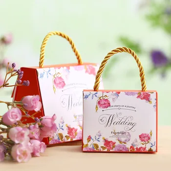 

Wedding Bridal portable candy paper packaging flower gift box bag dragees de mariage sweet candy box casamento em forma 50pcs