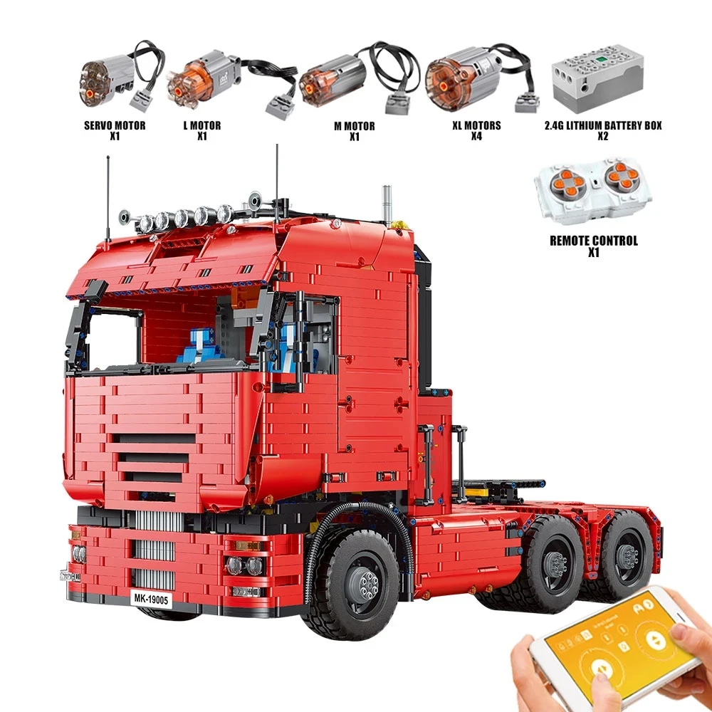 Mold King 19005 Telecomando High-Tech Truck Toys Moc-2475 Engineering Container Tractor Trailer Drag Board Building Blocks