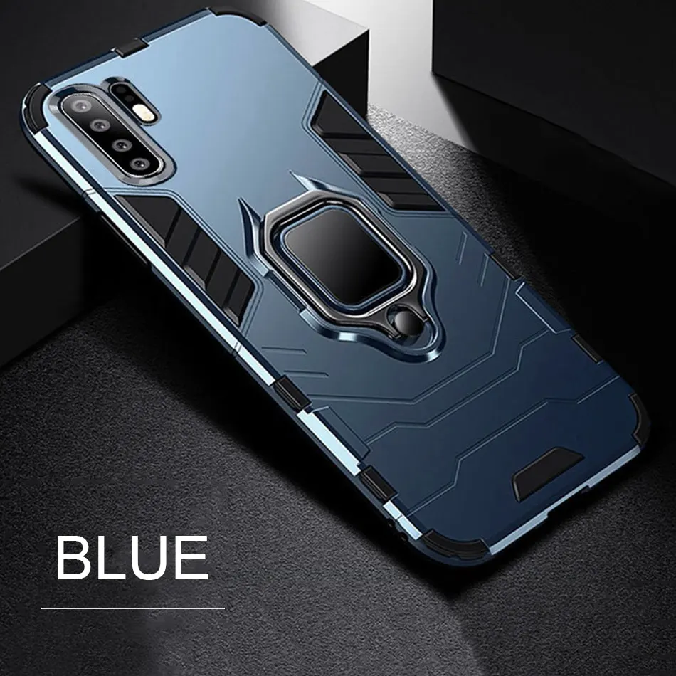 Blue Роскошный противоударный защитный чехол с магнитным кольцом для huawei P30 Pro P20 Lite P30 силиконовый чехол P Smart mate 30 20X чехол для телефона s - Цвет: Blue