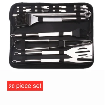 

20Pcs Stainless Steel BBQ Tools Set Barbecue Grilling Utensil Accessories Camping Outdoor Cooking Tools Kit BBQ Utensils
