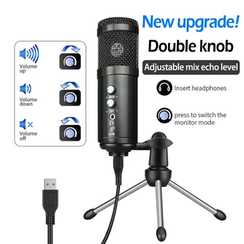 

USB Condenser Recording Microphones Youtube Podcast Instrument Live Broadcast Chat Voice Over Microphone With Tripod Stand