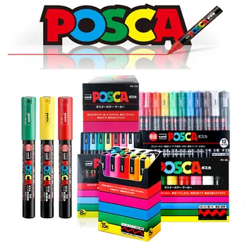 Uni-marcador de la serie POSCA con base de agua, PC-1M/3M/5M 21/24/24 colores, cómics pintados a mano, Graffiti Pop, cartel publicitario de 0,7-2,5mm