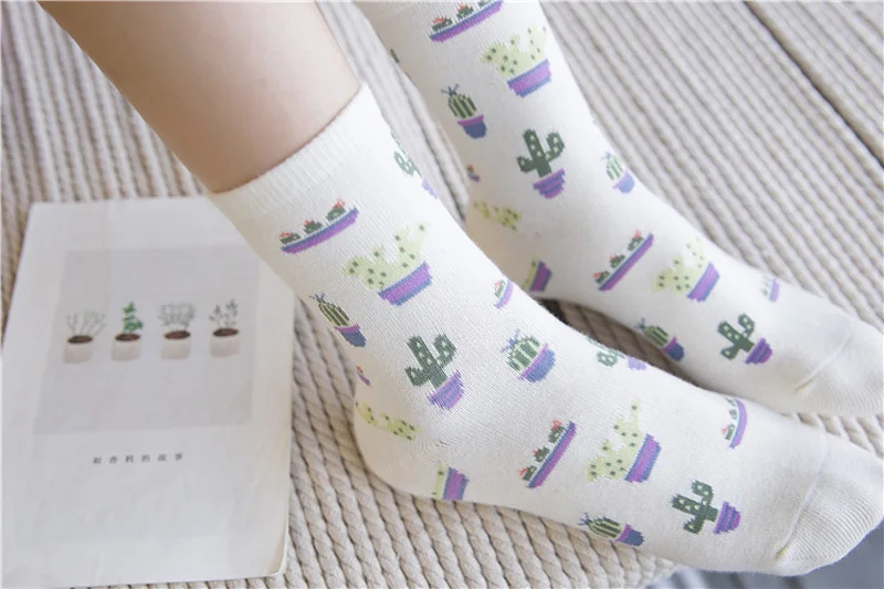 1/2/3 пары модных носков с рисунком кактуса растений короткие Для женщин носки в стиле Харадзюку для девочек удобные хлопковые носки завод шар печать короткие носки