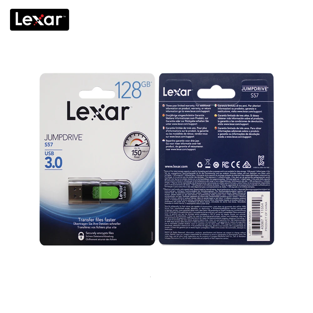 Флешка Lexar S57 для ПК 100% оригинал 32 ГБ 64 128 256 u диск до 150 МБ/с./с бит AES|USB