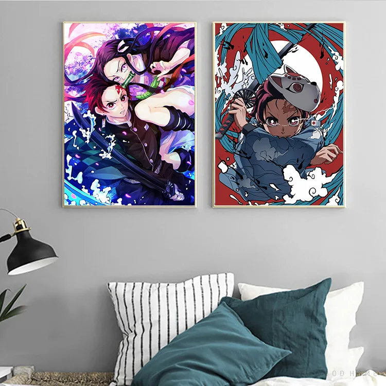Wall Art Anime Demon Slayer Kimetsu no Yaiba Cool Cartoon Poster Prints Canvas Painting Pictures for Living Room Bedroom | Дом и сад