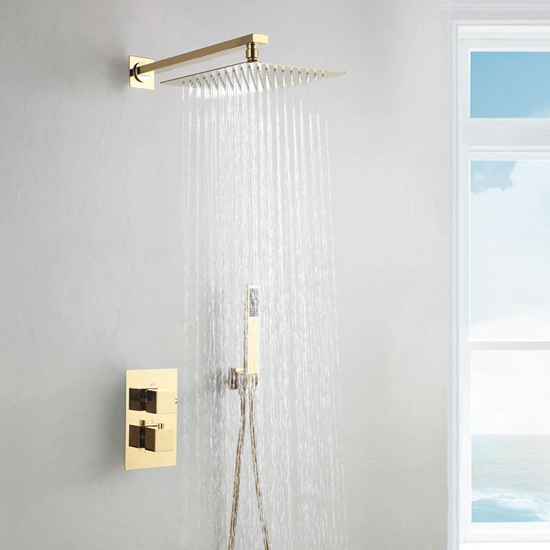 Goud Thermostatische Douchekraan Set In Muur Douche Mixer Brass