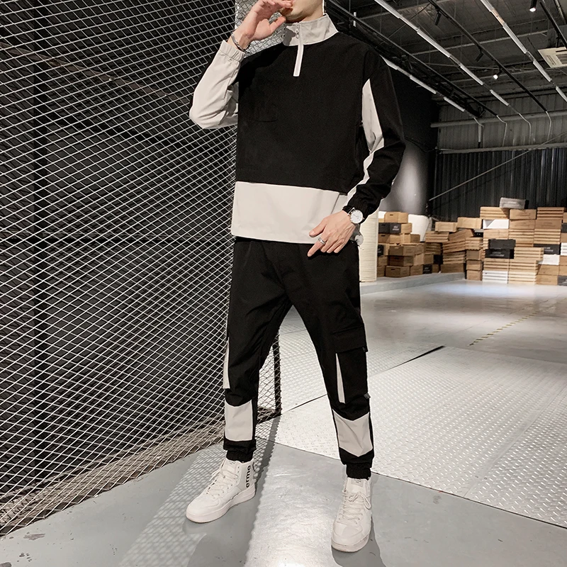 

Causal 2020 Spring Splice Men Sets Jacket+Pants 2Pc Tracksuit Sportwear Hoodies Sweatshirt & Pant Suit Trainingspak Heren Men