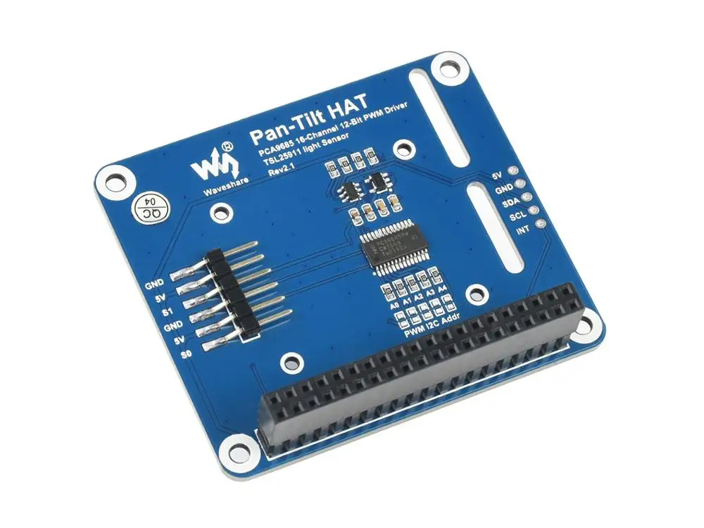 

Панорамная наклонная плата Raspberry Pi, плата расширения PTZ с двумя степенями свободы, встроенный модуль датчика окружающего света PCA9685/TSL2581