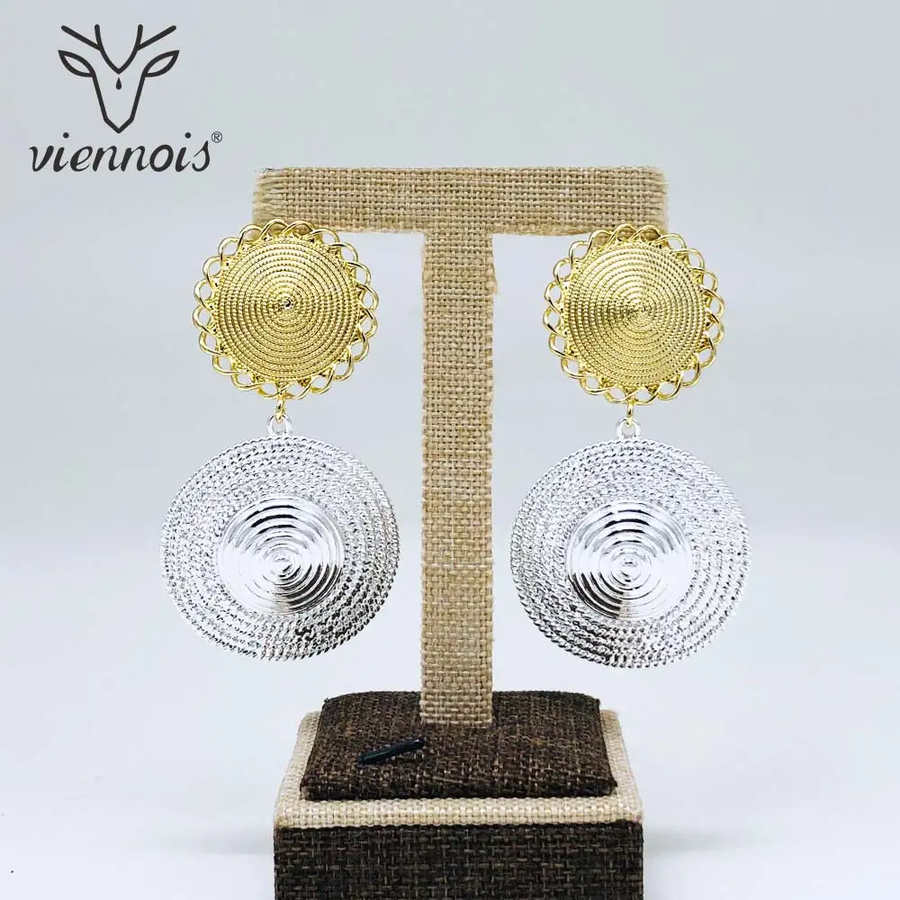 

Viennois New Dangle Earrings For Women Circle Mix Color Design Multicolor Female Metallic Party Jewelry