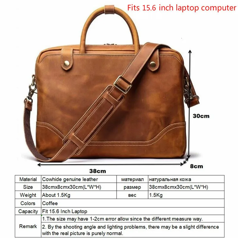 High Quality Men Business Briefcase Crazy Horse Genuine Leather Handbag Male 15.6 Inches Laptop Bags Bandolera Hombre Sac Homme