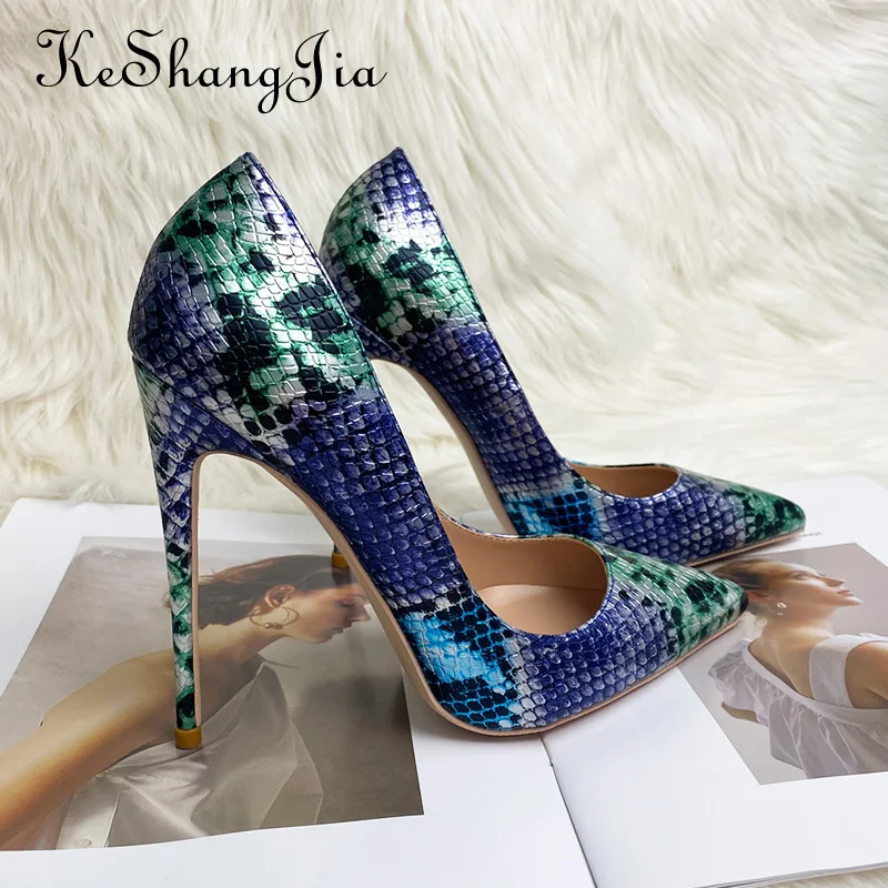 

Keshangjia Ms design feeling color matching decorative pattern pointed 12 cm heel peep-toe heels banquet evening wear high heels