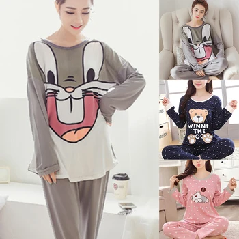 

Women Cartoon Printing Sleepwears Fashion Female Cute Pajamas Sets Autumn Warm Homewears Long Sleeve Sweatshirts And Sweatpants