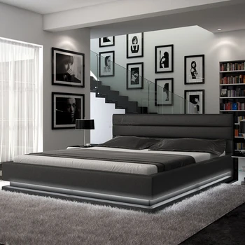 

Hot selling Bedroom furnitures modern style romantic black grey white leather king size sofa bed