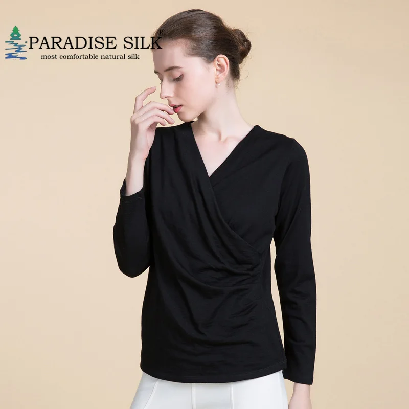 Women's Long Sleeve Top 100% Fine Wool Overlapping