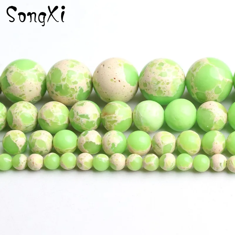 Natural Stone Green Sea Sediment Jaspers Bead 4/6/8/10/12MM Round Loose Beads For Jewelry Making Diy Bracelets Necklace 15 Inch | Украшения
